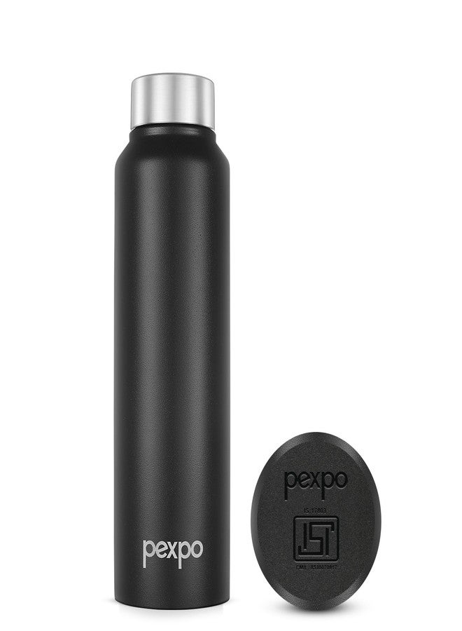 PEXPO Chromo ISI Certified Stainless Steel Sports/Fridge Water Bottle - 750ml | Single Wall | Leakproof | Lightweight | For Home, Office, Gym, School, Yoga, Trekking Travelling - Knight Black - Image 1